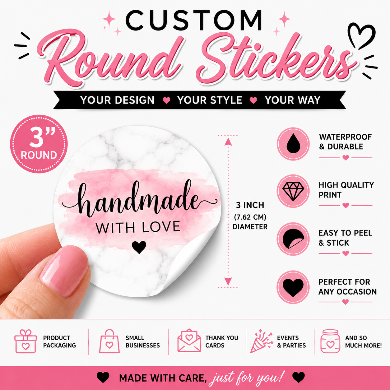 ✨3" Premium Custom Round Stickers,Waterproof option